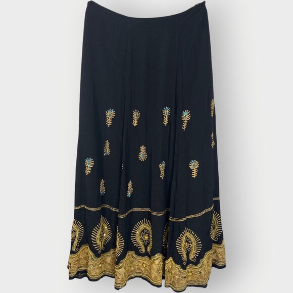 Soft Surroundings Maxi Skirt | L Tall | Black Crinkle | Boho Witchy - Picture 1 of 13